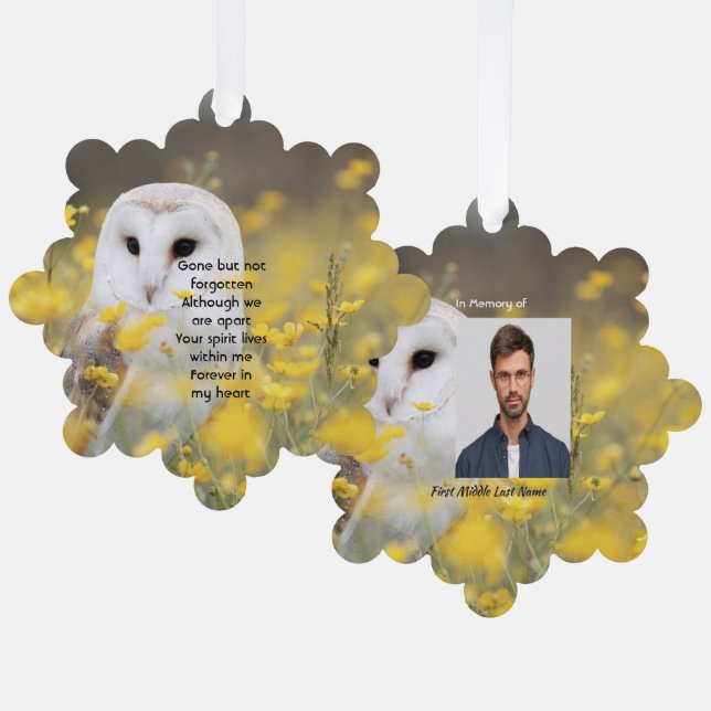  Memorial Photo Barn Owl Bird  Ornament Karte (Vorderseite/Rückseite)