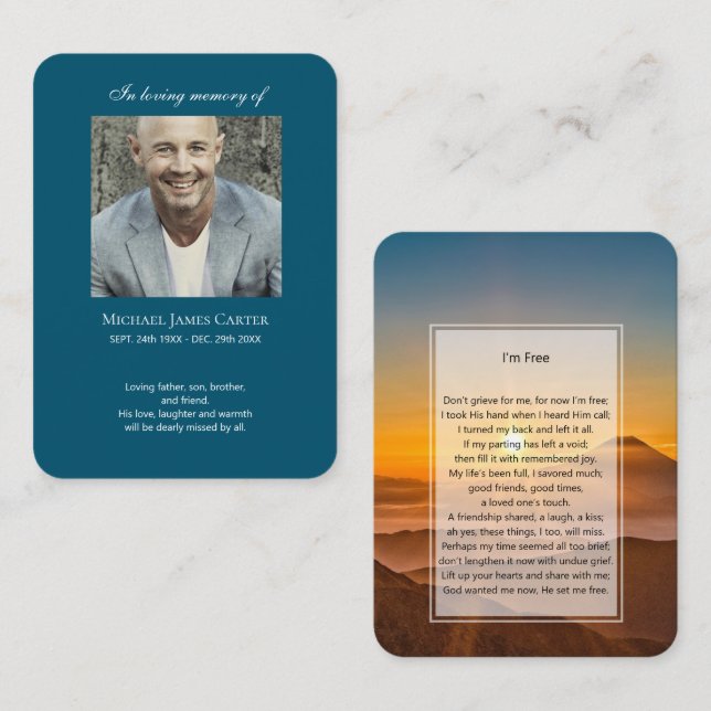 Mémorial photo Je suis Carte de prière gratuite (Devant / Derrière)