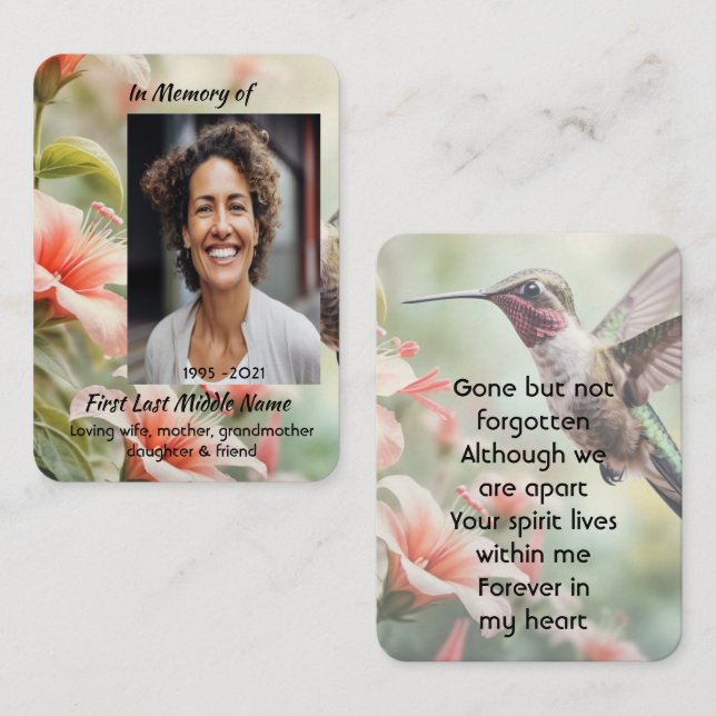  Memorial Photo Keepsake Hummingbird Visitenkarte (Vorne/Hinten)