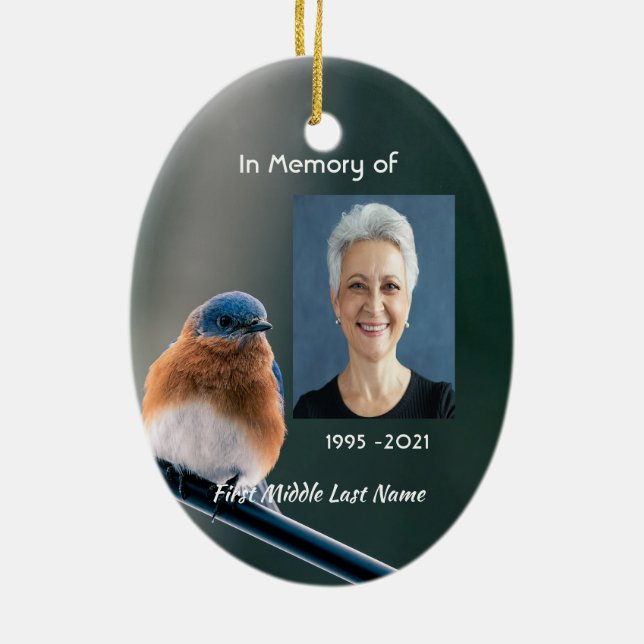 Memorial Photo Prayer Bluebird Garden Bird  Keramik Ornament (Hinten)