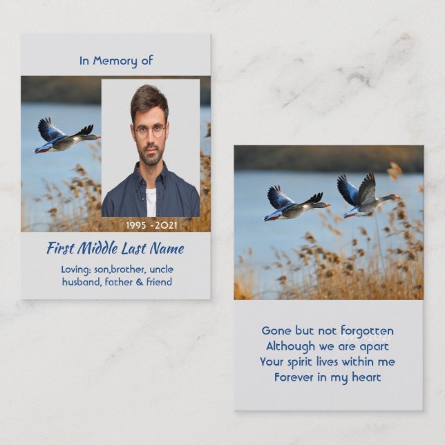 Memorial Photo Prayer Lake Geese Birds Visitenkarte (Vorne/Hinten)