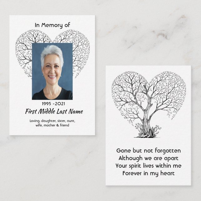 Memorial Photo Tree of Life Heart Love  Visitenkarte (Vorne/Hinten)