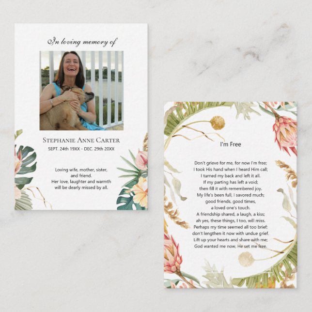 Mémorial Photo Tropical Je suis Carte de prière gr (Devant / Derrière)