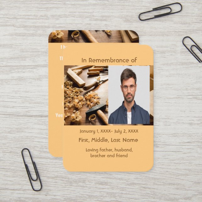 Memorial Pocket Card Holzbearbeitungsplatz Visitenkarte (Vorderseite/Rückseite Beispiel)