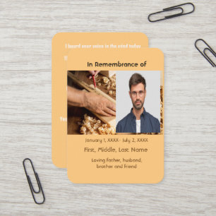 Memorial Pocket Card Holzbearbeitungsplatz Visitenkarte
