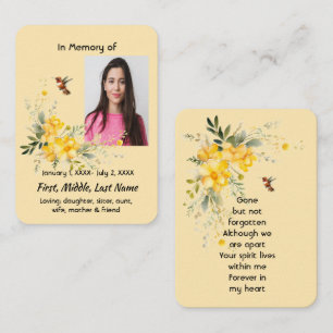Memorial Pocket Card Hummingbird Yellow Roses Visitenkarte