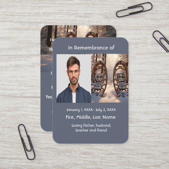Memorial Pocket Card Schneeschuhschuss Visitenkarte (Vorderseite/Rückseite Beispiel)