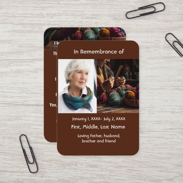 Memorial Pocket Card Stricker Visitenkarte (Vorderseite/Rückseite Beispiel)