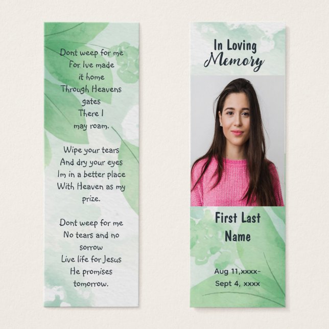 Memorial Prayer Card Beerdigung Natur Lesezeichen (Vorne & Hinten)