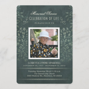 Memorial Service Aquamarin Floral Foto Custom Einl Einladung