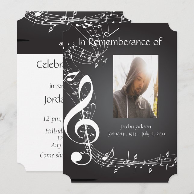 Memorial Service Einladen von Musiknoten Einladung (Vorne/Hinten)