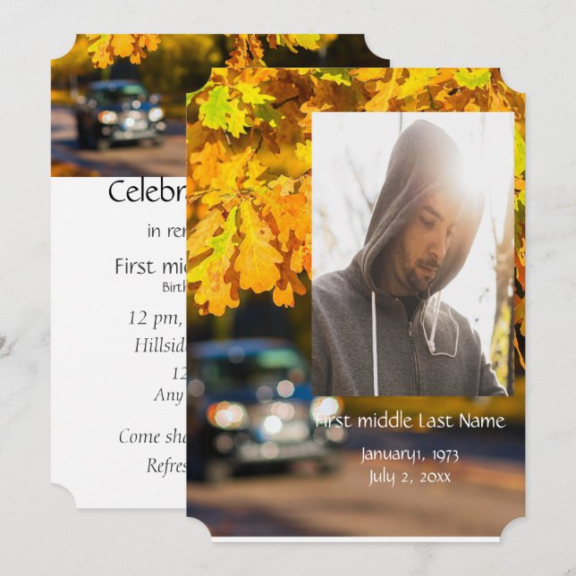 Memorial Service Invitation Automne laisse Voiture (Devant / Derrière)