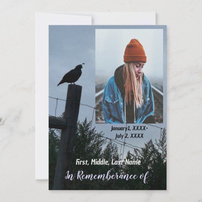 Memorial Service Invitation California Quail Bird (Devant)