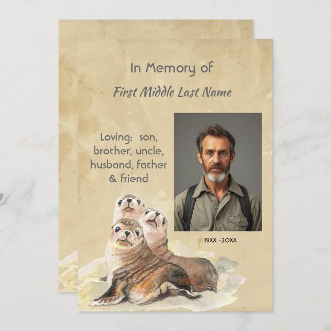 Memorial Service Invite Watercolor Seals Animals Einladung (Vorne/Hinten)
