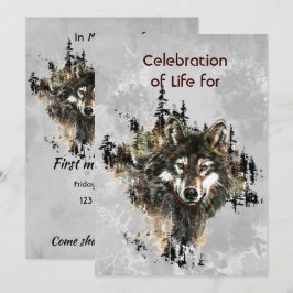 Memorial Service Invite Wolf Wolves Animal art Einladung