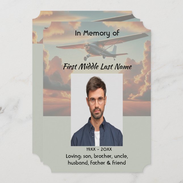 Memorial Service Pilot Airplane Flying Sunset Einladung (Vorne/Hinten)