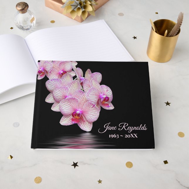 Memorial Service Pink Orchids Water Reflection  Gästebuch (Vorderseite Offen)