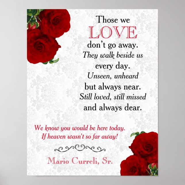 Memorial Sign 2 - Hochzeit von tiefen Rote Rosen Poster (Vorne)