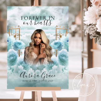 Memorial Sign - Blue Rose & Gold Gates - Beileid Poster
