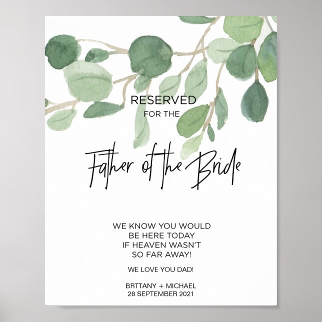 Memorial Sign für Vater der Braut Hochzeiten Poster (Vorne)