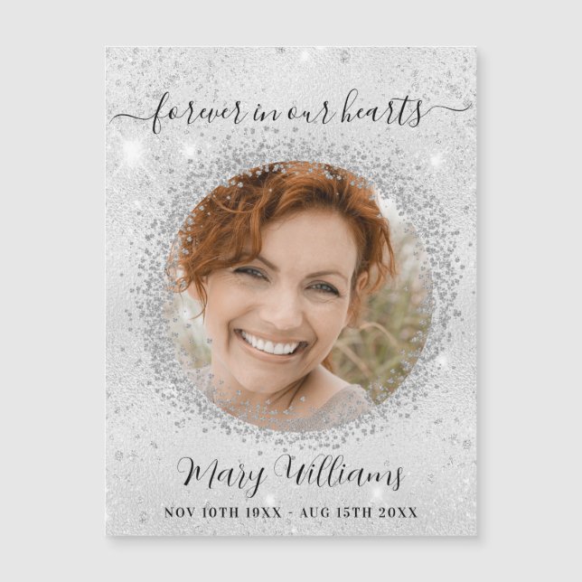 Memorial silberne Glitzern Foto Liebe Magnet (Vorderseite)