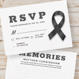 Memorial Simple Modern Erinnerungen Black Ribbon RSVP Karte