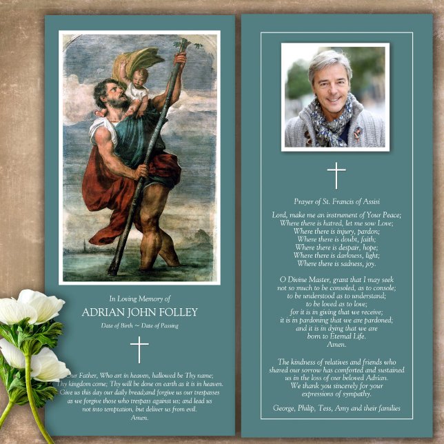 Memorial St Christopher Beerdigung Dankeschön Kart (Catholic, Religious, Celebration of Life, In Loving Memory of, Forever in our hearts, funeral cards)