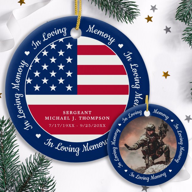 Memorial Veteran Foto USA Flag Keramik Ornament (Von Creator hochgeladen)