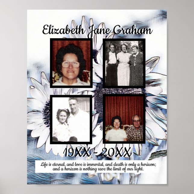 Memorial Vier Foto Blue White Digital Sonnenblumen Poster (Vorne)