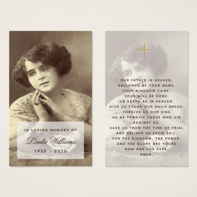 Memorial Vintag Foto Script Beerdigung Gebetskarte (Vorne & Hinten)