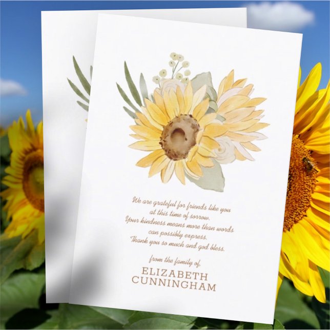 Memorial Watercolor Sunflowers Foliage Botanicals Dankeskarte (Von Creator hochgeladen)