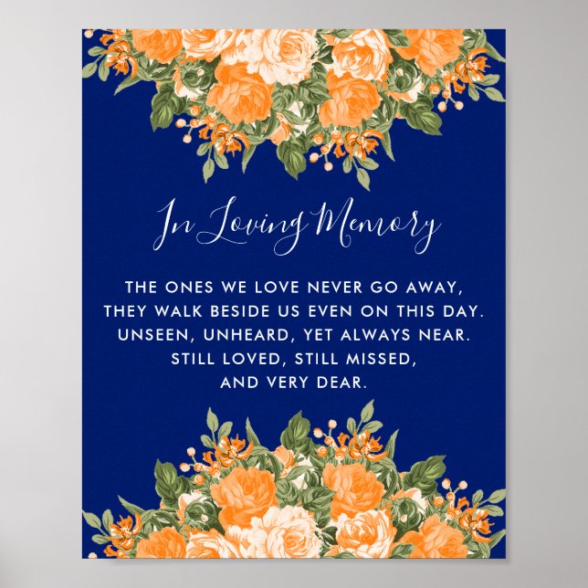 Memorial Wedding - Orange Flowers on Navy Blue Poster (Vorne)