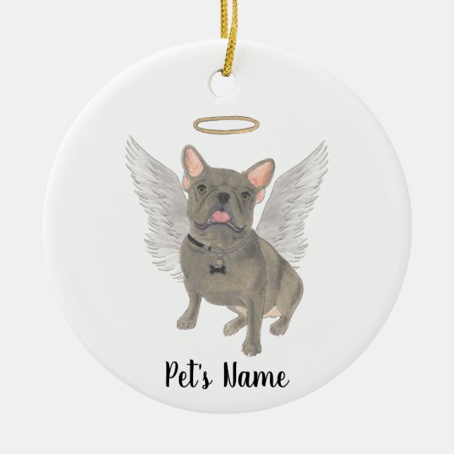 Memorial zum Beileid Blue Gray Frenchie Keramik Ornament (Vorne)