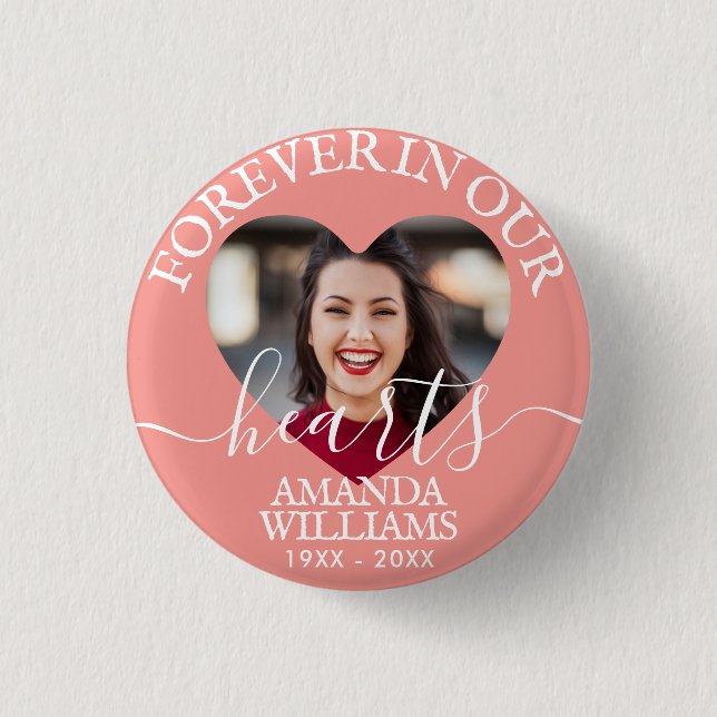Memorial zum personalisiert Heart Foto Button (Vorderseite)