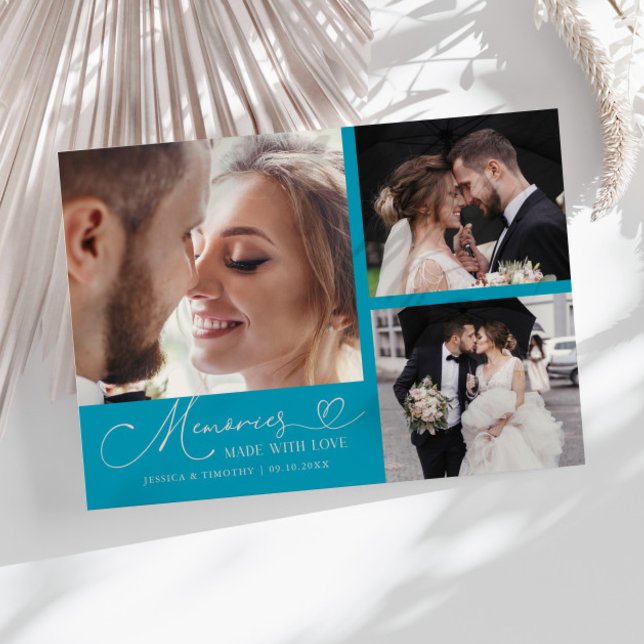 Memories Made With Love Wedding Aqua Multi Photo Dankeskarte (Von Creator hochgeladen)