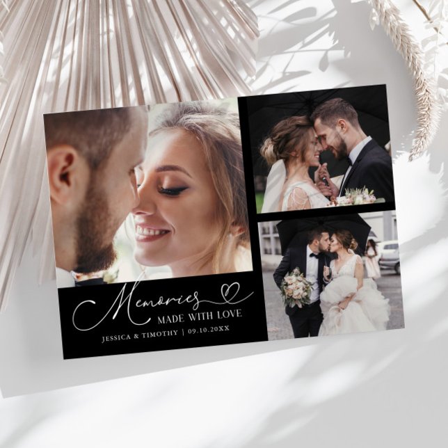 Memories Made With Love Wedding Black Multi Photo Dankeskarte (Von Creator hochgeladen)
