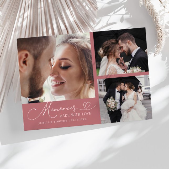 Memories Made With Love Wedding Pink Multi Photo Dankeskarte (Von Creator hochgeladen)