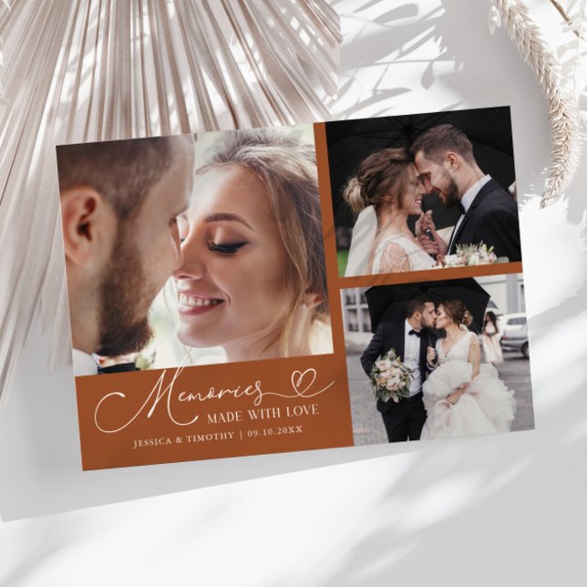 Memories Made With Love Wedding Terracotta Photo Dankeskarte (Von Creator hochgeladen)