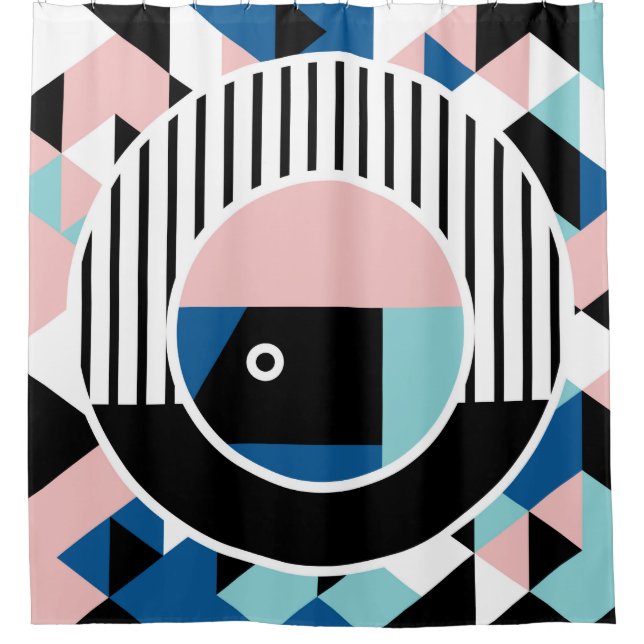 Memphis abstraktes Plakatdesign. Gesichtsgeometrie Duschvorhang (Vorderseite)