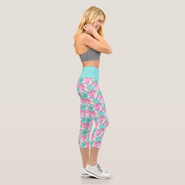 Memphis Active Pink Turquoise der 80er Jahre Capri Leggings (Rechts)