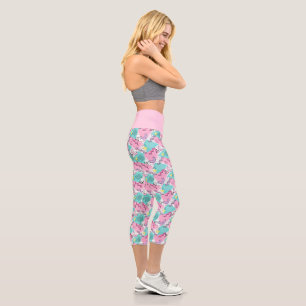 Memphis Active Pink Turquoise der 80er Jahre Capri Leggings