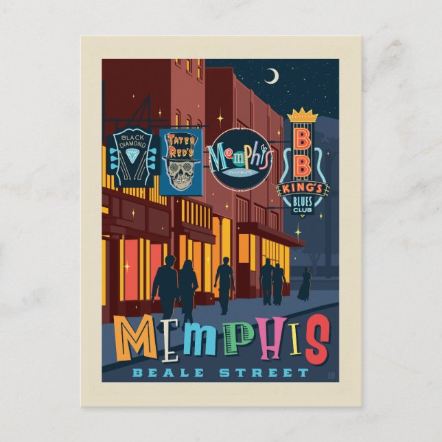 Memphis | Beale Street Neon Postkarte (Vorderseite)