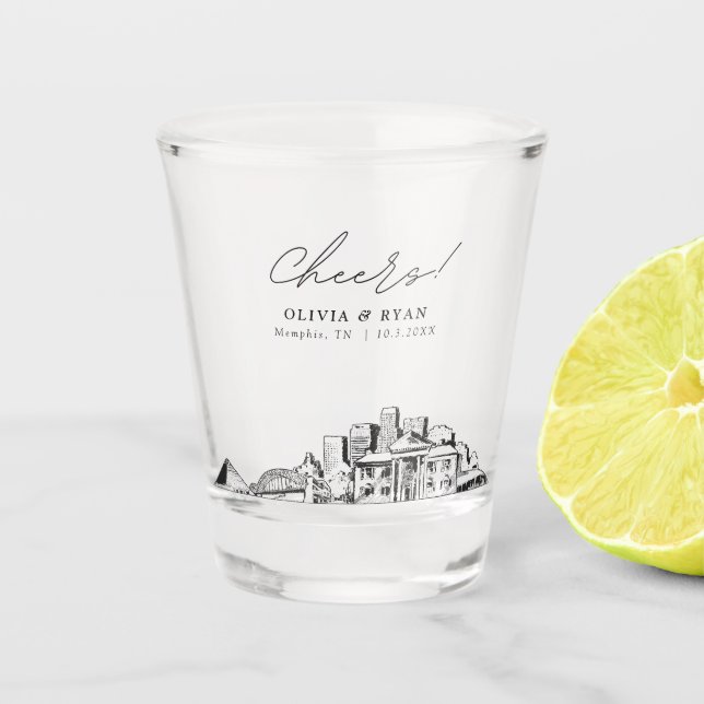 Memphis Gastgeschenk Hochzeit Personalisiert Cheer Schnapsglas (Vorderseite)