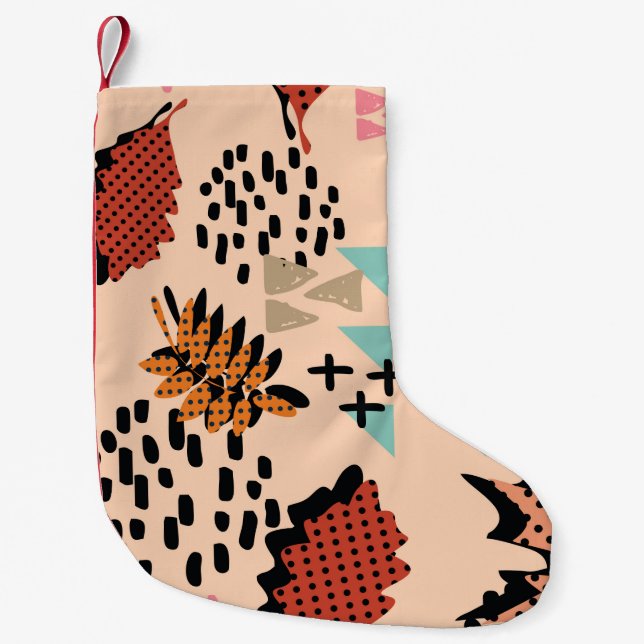 Memphis Herbstlaub und Blätter mit Geomet Kleiner Weihnachtsstrumpf (Vorderseite)