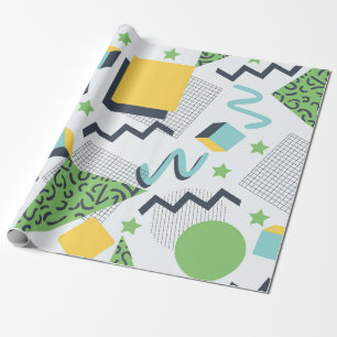 Memphis-Inspirierte Geometrie mit Grün und Gelb Geschenkpapier