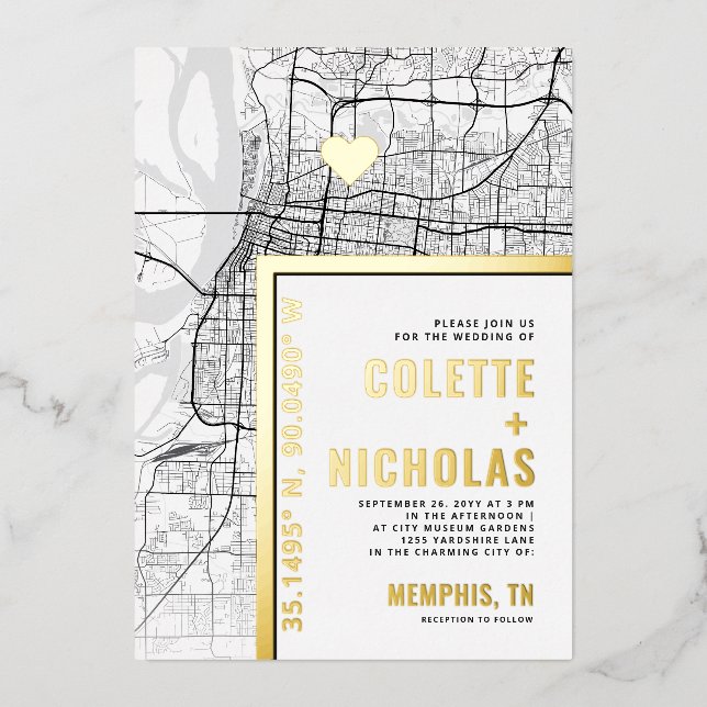 Memphis Liebe Locator | Städtische Hochzeit Folieneinladung (Vorderseite)