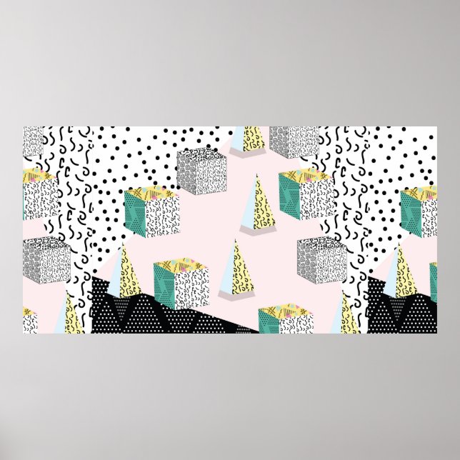 Memphis-Muster mit geometrischer, raster, gestreif Poster (Vorne)