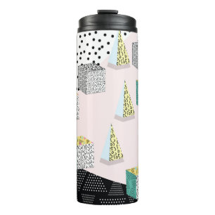 Memphis-Muster mit geometrischer, raster, gestreif Thermosbecher