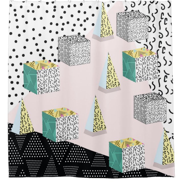 Memphis pattern with geometric, grid, striped and  duschvorhang (Vorderseite)