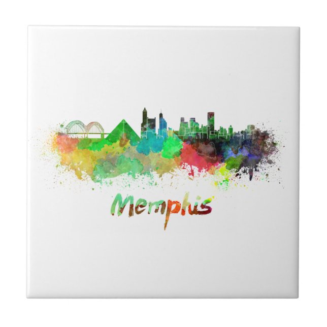 Memphis skyline im Watercolor Fliese (Vorderseite)